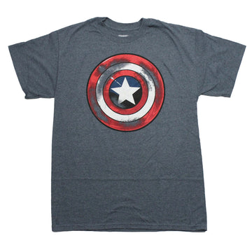 Captain America Mens T-Shirt- Worn Painted Shield Logo Image