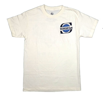 Superman Mens T-Short - Lapel Logo Running Pose Back I Look Upon My Powers