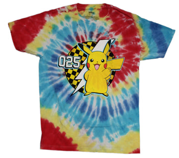 Pokemon Mens T-Shirt - Checkered Background 25 Lightning