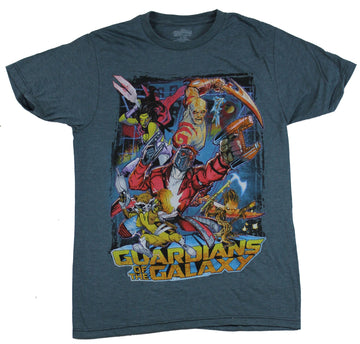 Guardians of the Galaxy Mens T-Shirt - Colorful Comic Style Battling Image