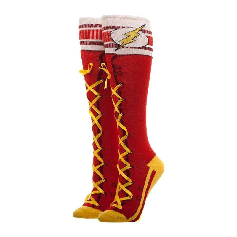 Flash Faux Lace Up Knee High"Boot" Socks w/Cuff - One Size