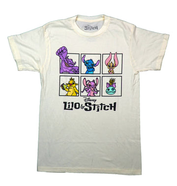Lilo & Stitch Mens T-Shirt - 6 Boxed Character Images Over Logo