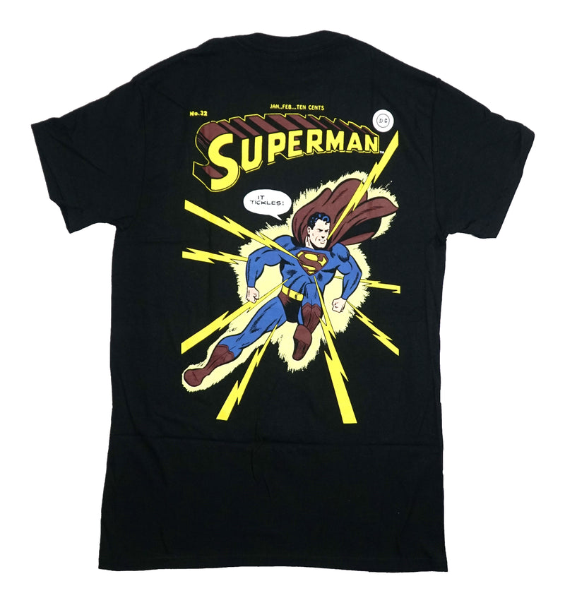 Superman Mens T-Shirt - Lapel Logo Comic #32 Cover on Back It Tickles