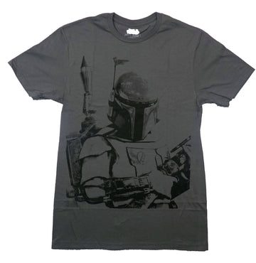 Star Wars Mens T-Shirt - Close Up Boba Fett on Gray