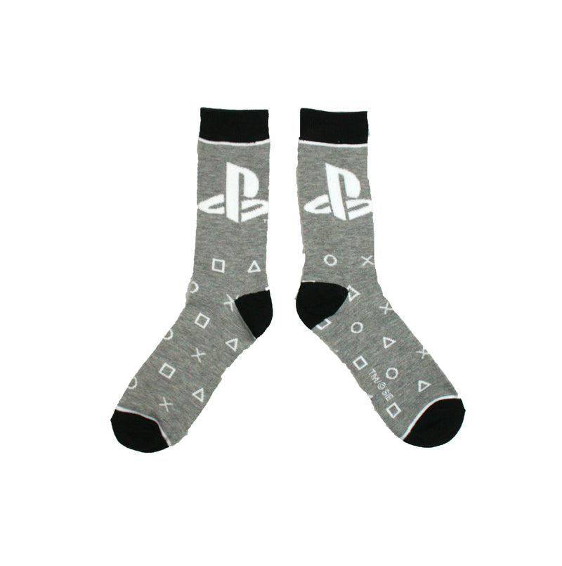 Playstation Grey Scale Logo and Buttons all over Men's Crew sock