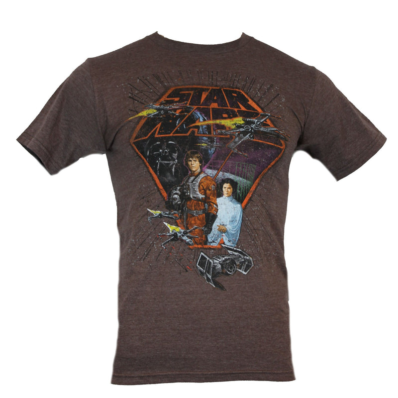 Star Wars Mens T-Shirt - Distressed X-Wing Luke Skywalker & Leia Image