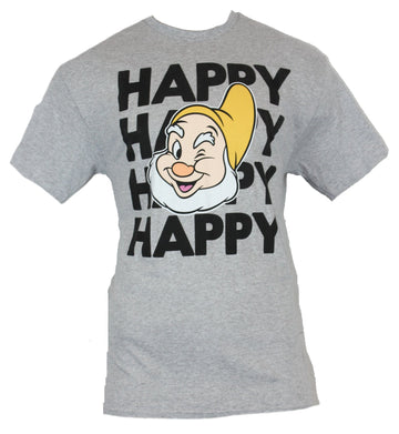 Snow White Mens T-Shirt - "Happy Happy Happy" Happy Dwarf Face Image