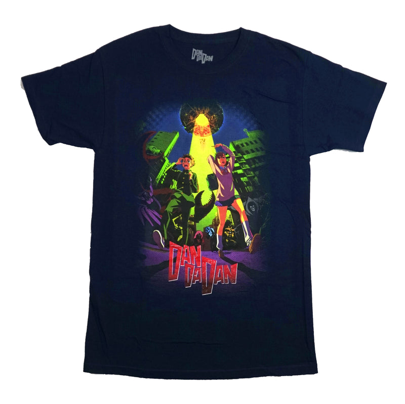 DandaDan Mesn T-Shirt - Okarun & Momo Frightened Under Spaceship