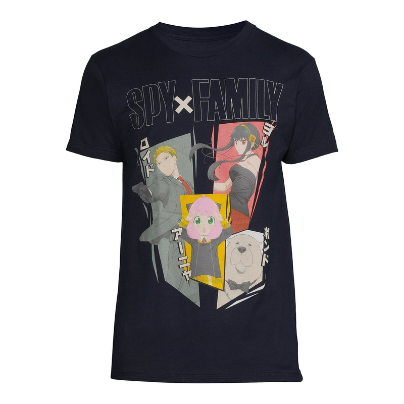 Spy Family Mens T-Shirt - 4 Character Panel Under Name - Inmyparentsbasement.com