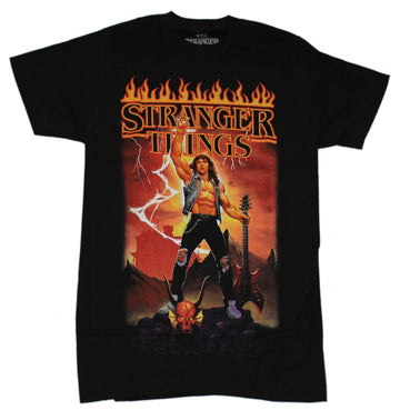 Stranger Things Mens T-Shirt - Eddie Munson Fiery Rocking Out