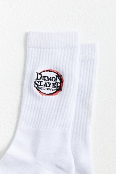 Demon Slayer Crew Sock Simple Embroidered Logo on White