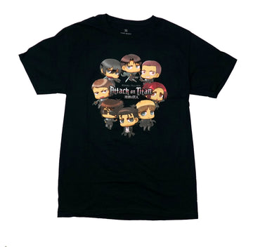 Attack on Titan Mens T-Shirt - Circle of Chibi Characters Logo At Center