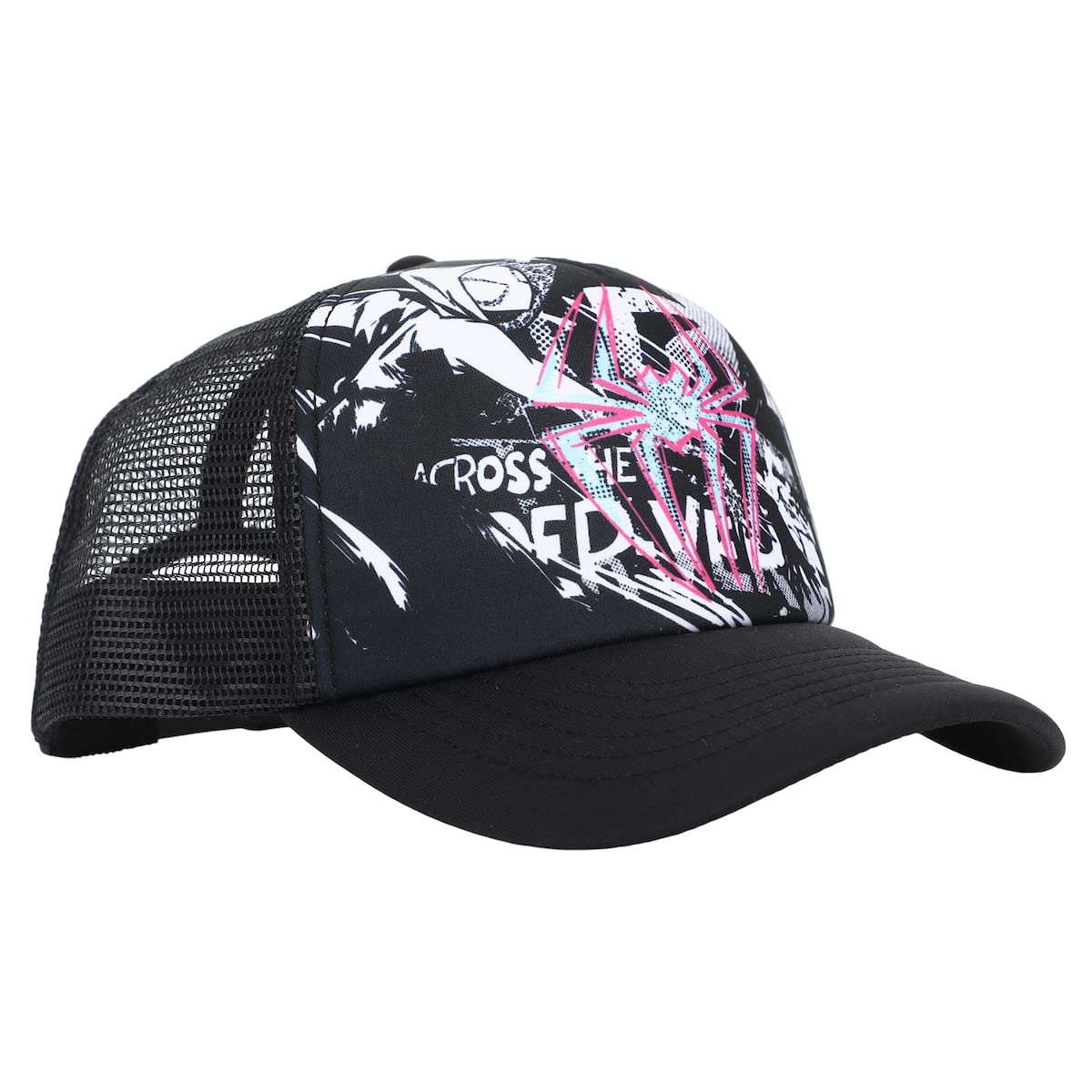 Bioworld Spider-Gwen Pink Spidey Logo with Black-and-White Background Black Foam Trucker Hat