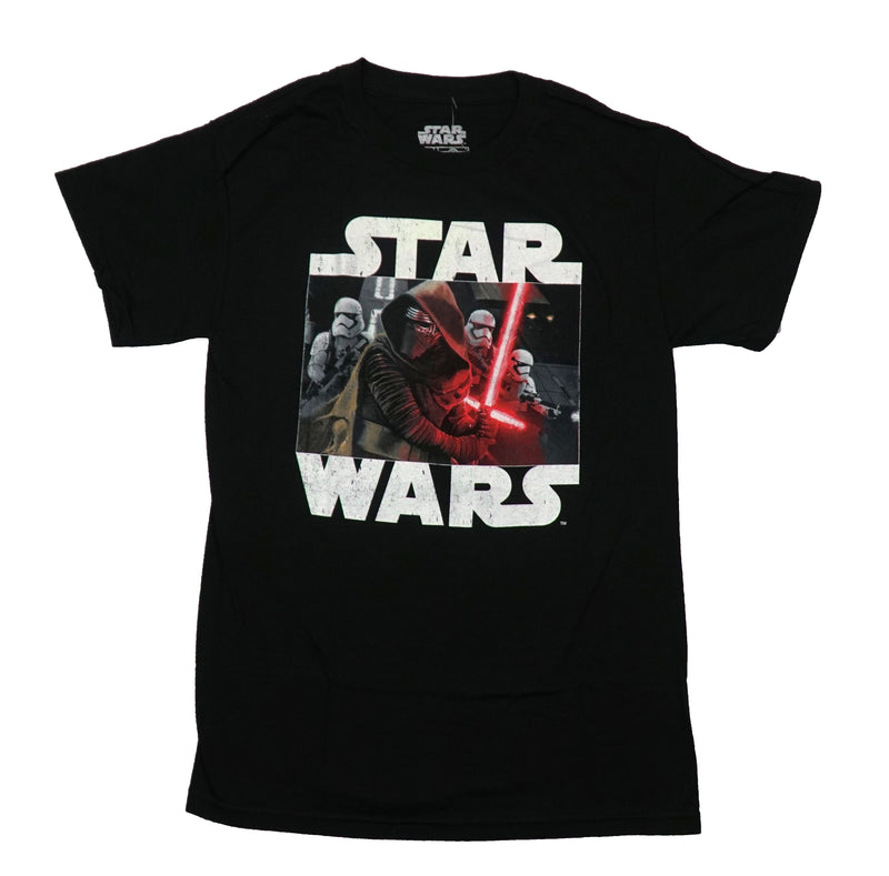 Star Wars Force Awakens Mens T-Shirt - Kylo Ren & Stormtroopers In Logo