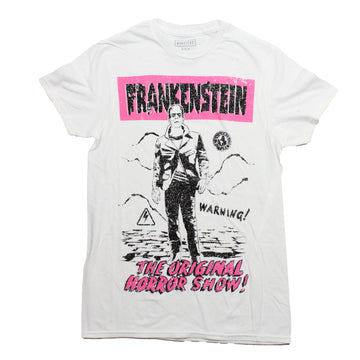 Frankenstein Mens T-Shirt - Pink Logo The Original Horror Show! Warning!