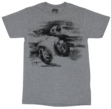 Star Wars Mens T-Shirt - Sketchy Rolling BB-8 Shadowy Image
