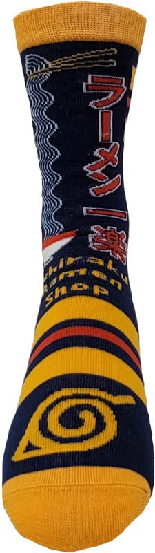 Ripple Junction Naruto Shippuden Adult Crew Socks Ichiraku Ramen Navy and Gold Officially Licensed