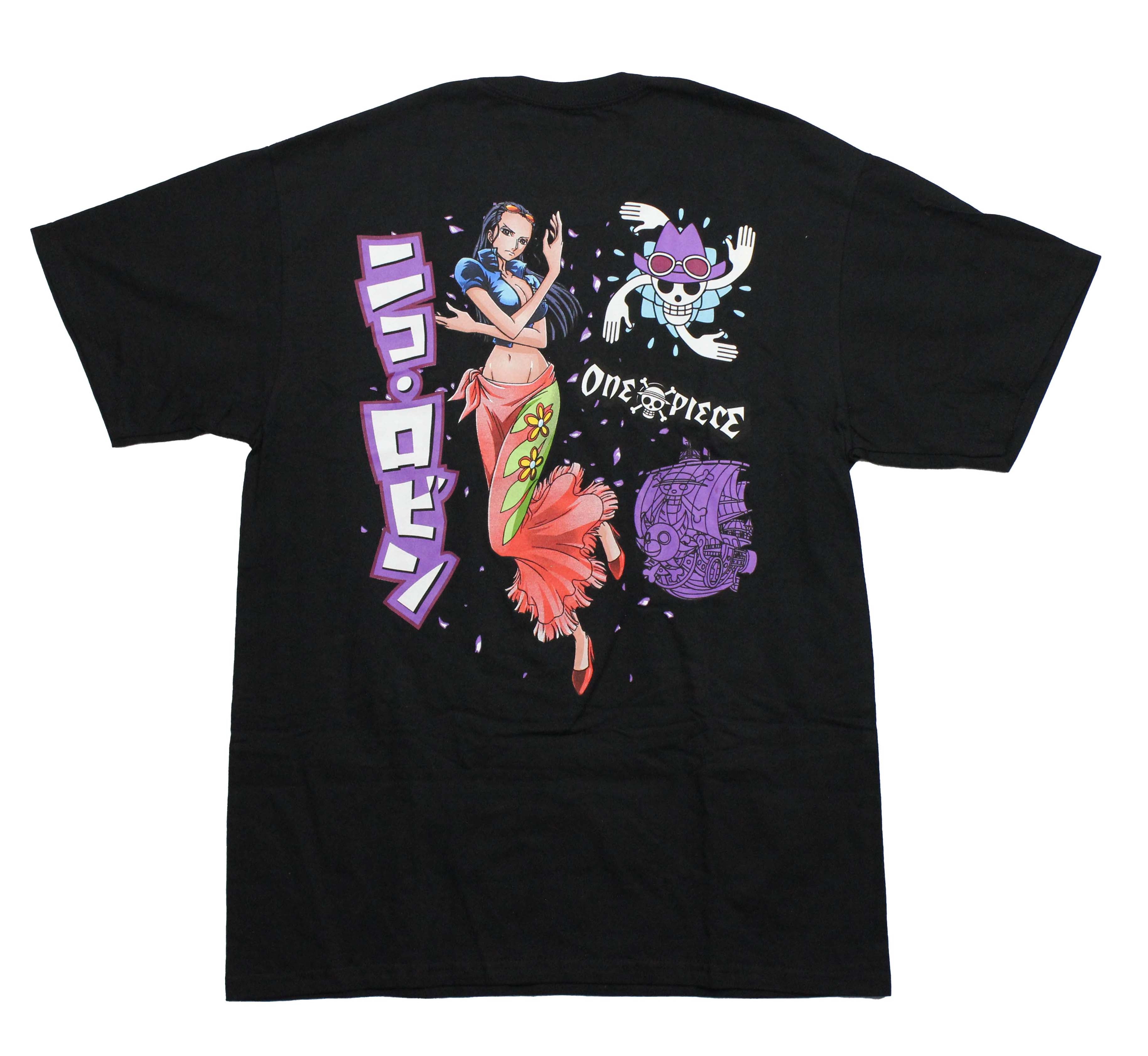 One Piece Mens T-Shirt - Nico Robin Lapel Logo and Image on Back