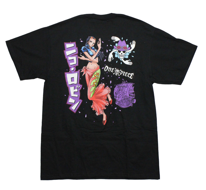 One Piece Mens T-Shirt - Nico Robin Lapel Logo and Image on Back