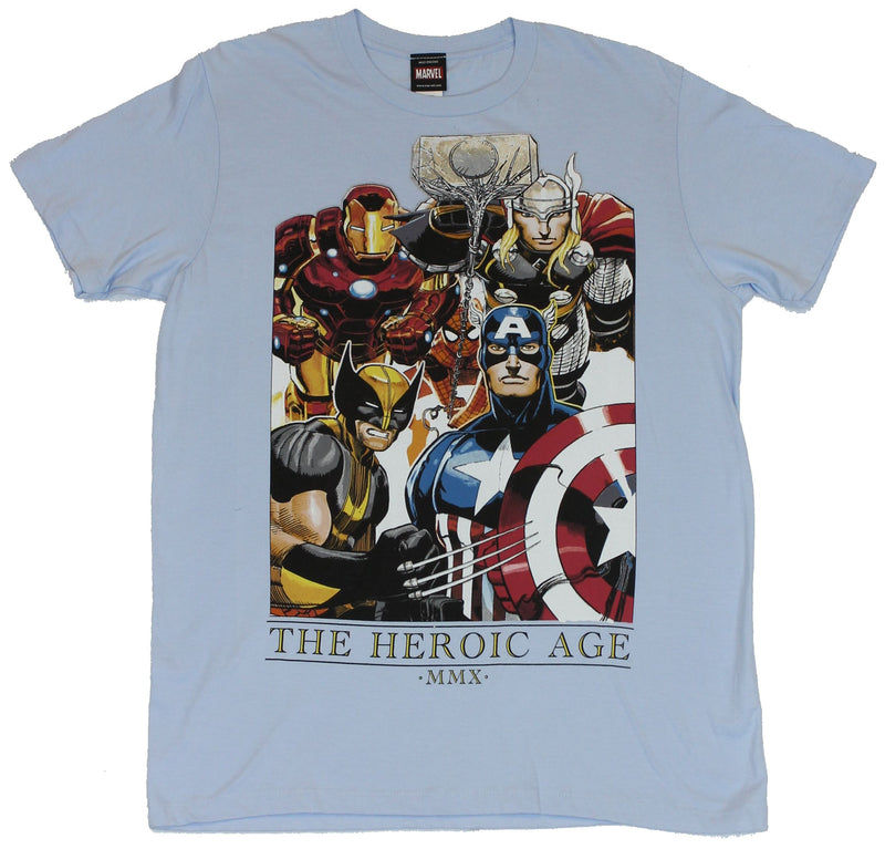 Marvel Comics Mens T-Shirt - Heroic Age Cap Iron Man Thor & Wolverine Image