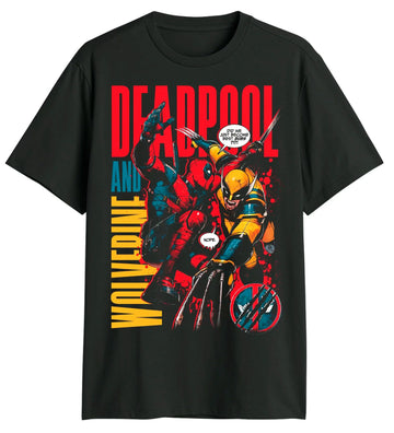 Deadpool & Wolverine Mens T-Shirt - Red Yellow logo Fight Best Bubs? Image