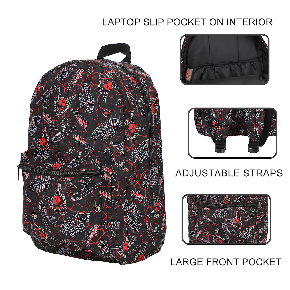 Bioworld Stranger Things Hellfire Club AOP Black Laptop Backpack
