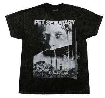 Pet Sematary  Mens T-Shirt - Bloody Man Over Sematary B & W Print