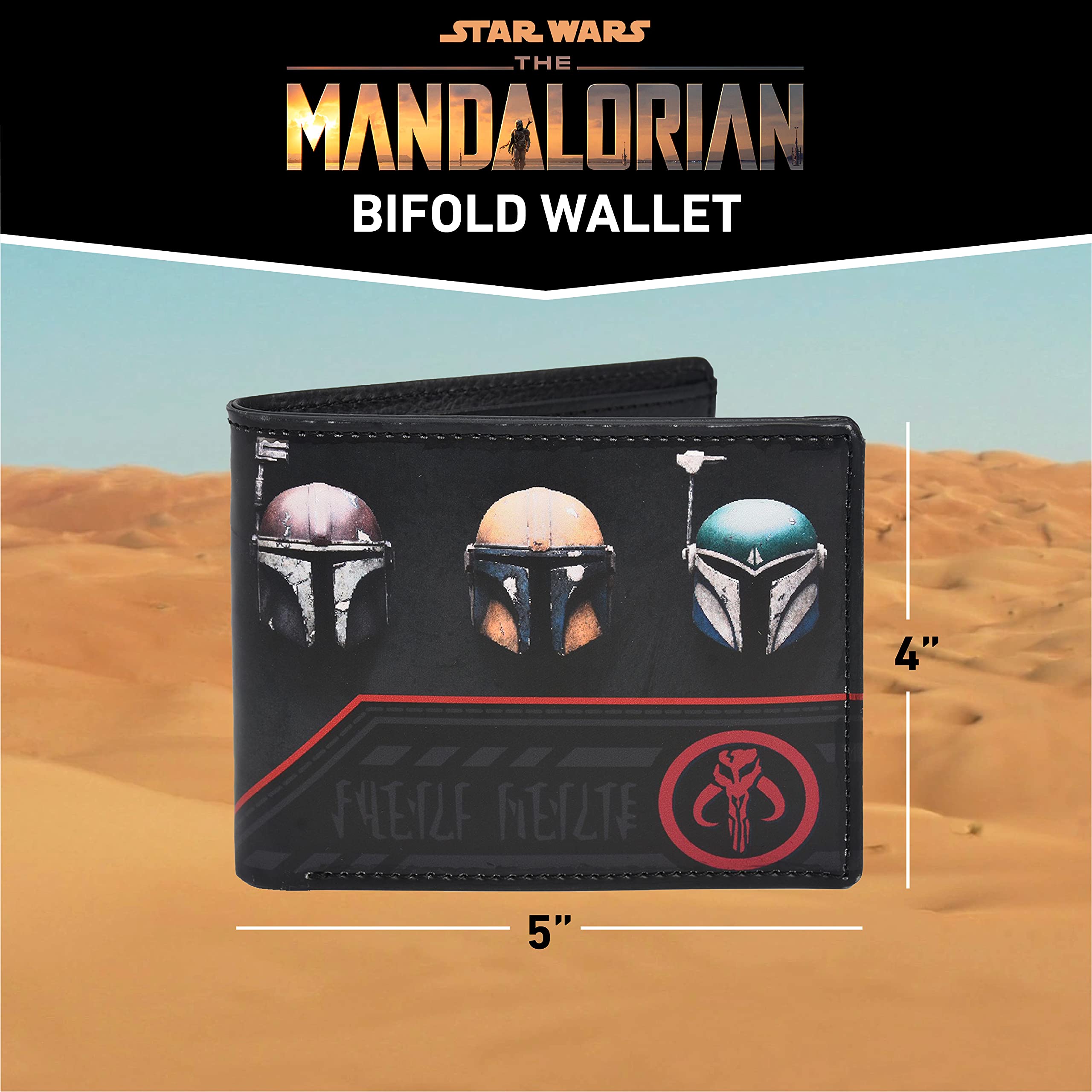 Star Wars The Mandalorian Wallet, Slim Bifold Wallet with Decorative Tin Case, Black and Red