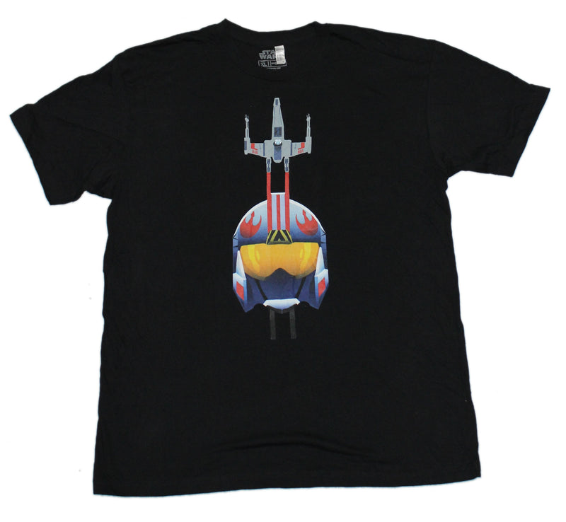 Star Wars Mens T-Shirt - X-Wing Over Luke Skywalker Helmet Full Color