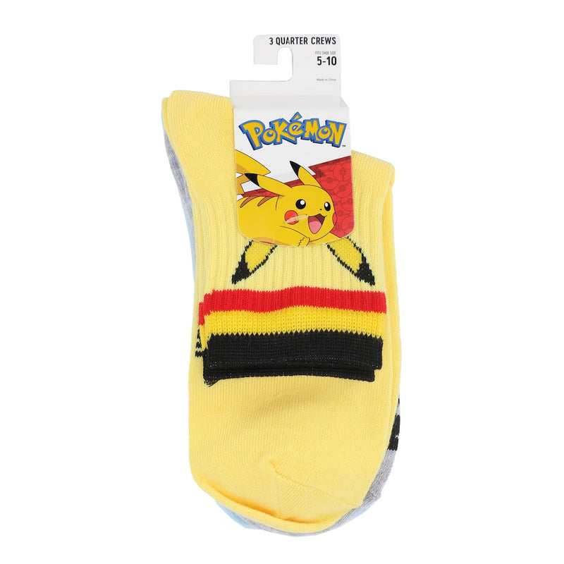 Bioworld Pokémon Pikachu Women’s 3-Pair Athletic Quarter Crew Socks