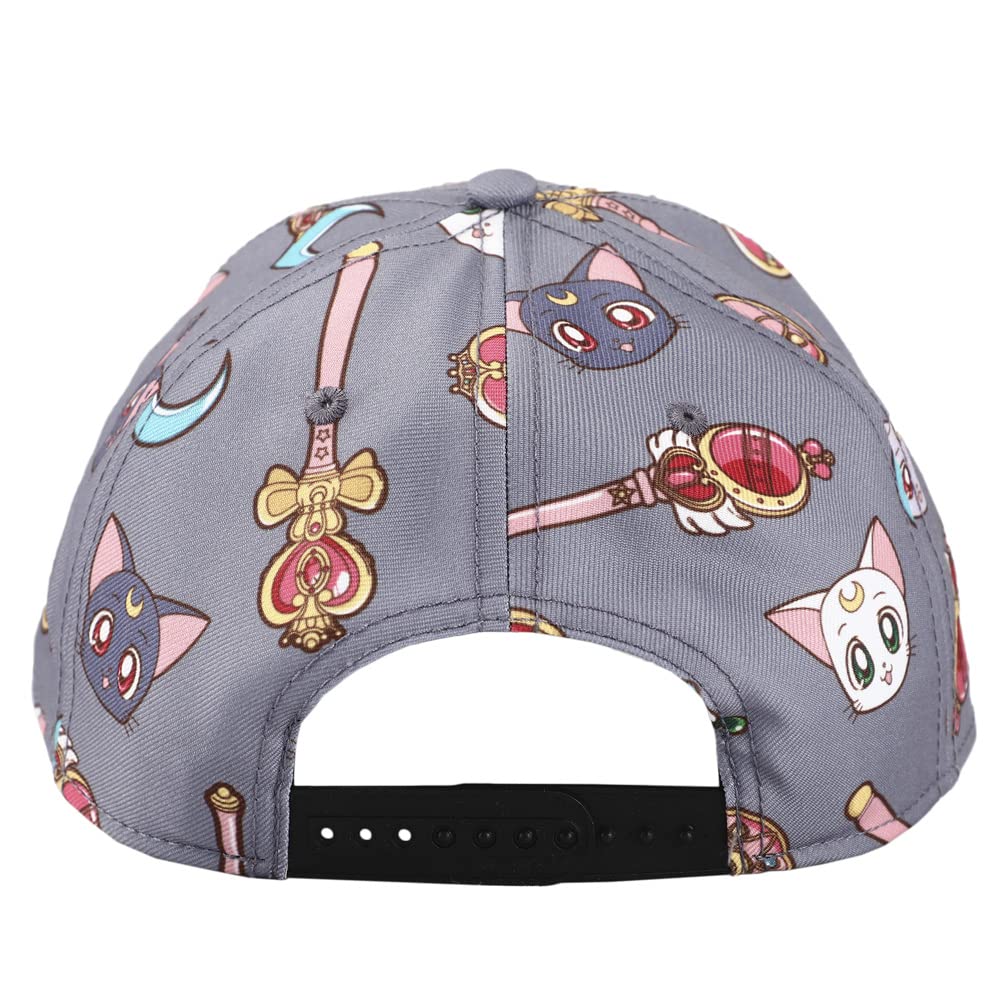 Sailor Moon Cats & Symbols All Over Print Snapback Hat Gray