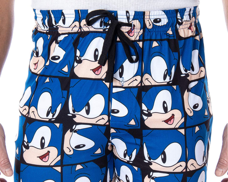 Sonic The Hedgehog Men's Video Game Character Face Pattern Sleep Lounge Pajama Pants
