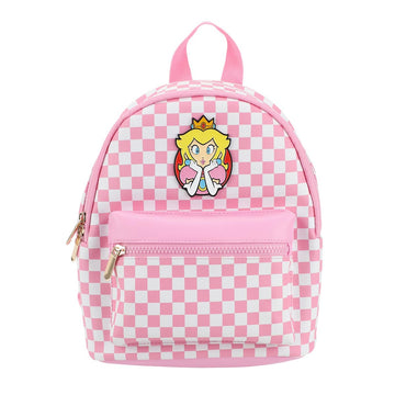 Super Mario Bros Princess Peach 10.6” Pink & White Checkered Mini Backpack