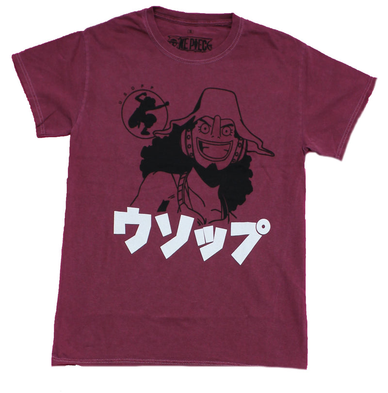 One Piece Mens T-Shirt - Usopp Drawing Over Kanji