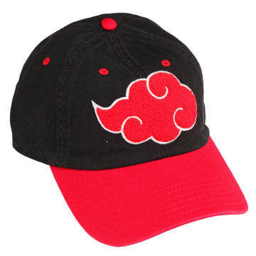 Ripple Junction Naruto Shippuden Anime Dad Cap with Akatsuki Cloud Logo Mens Baseball Hat - Red and Black