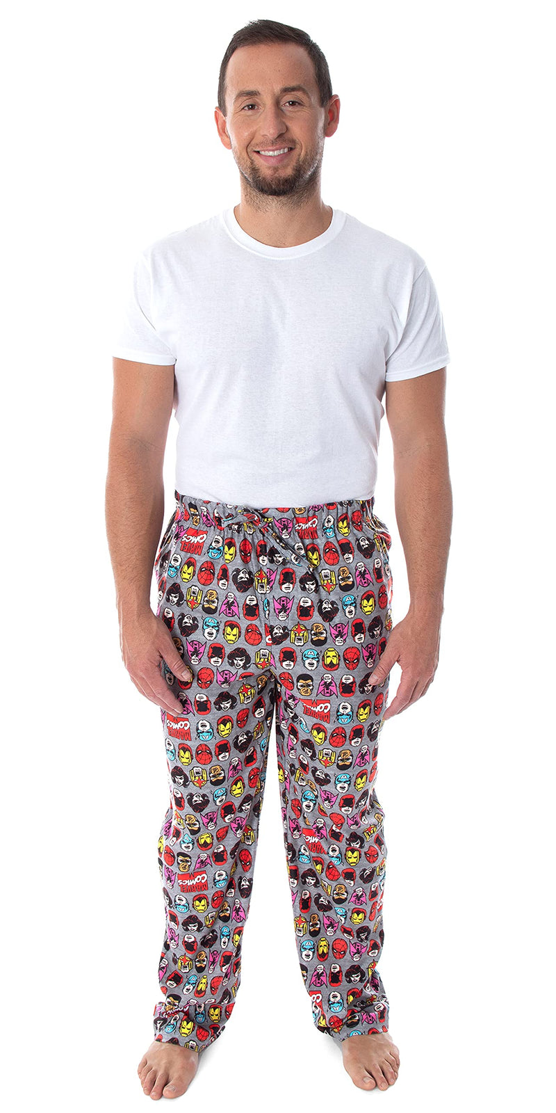 Marvel Men's Vintage Comic Character Faces Superhero Adult Sleep Lounge Pajama Pants