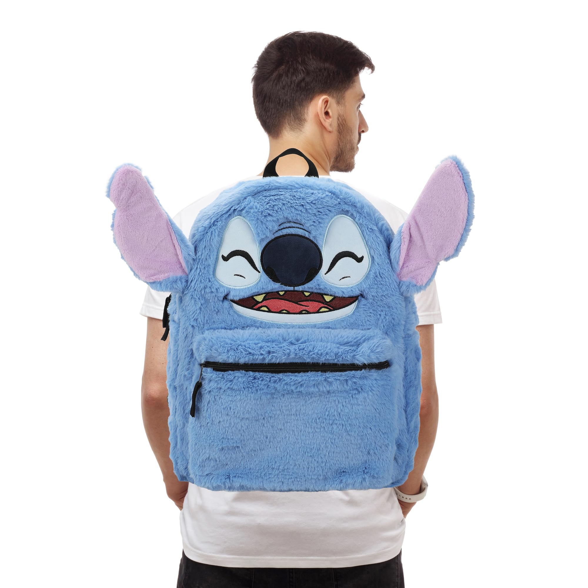 Bioworld Unisex Kids Disney Stitch Plush Character & Tropical Print 16.5" Flip Pak Reversible Backpack (Little Kid/Big Kid) Aop One-Size