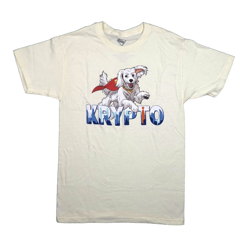 Superman Mens T-Shirt - Krypto Dog Flying Over Name Embedded with City