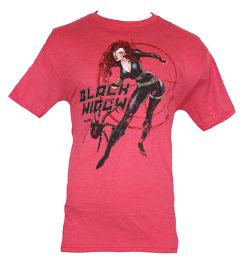Black Widow (Marvel Comics) Mens T-Shirt - Distressed Circled Red Headed Image