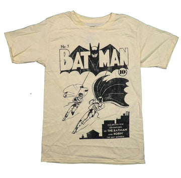 Batman Mens T-Shirt - and Robin Comic Cover 1 Duo Swinging From Logo