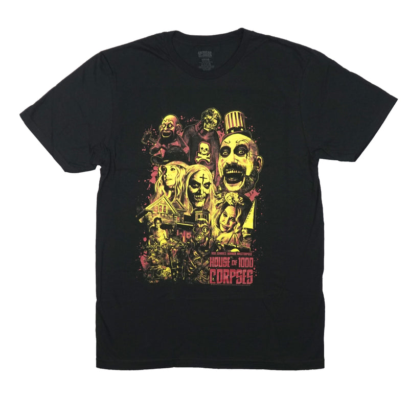House of 1000 Corpses Mens T-Shirt - Yellow Print of Cast Around House