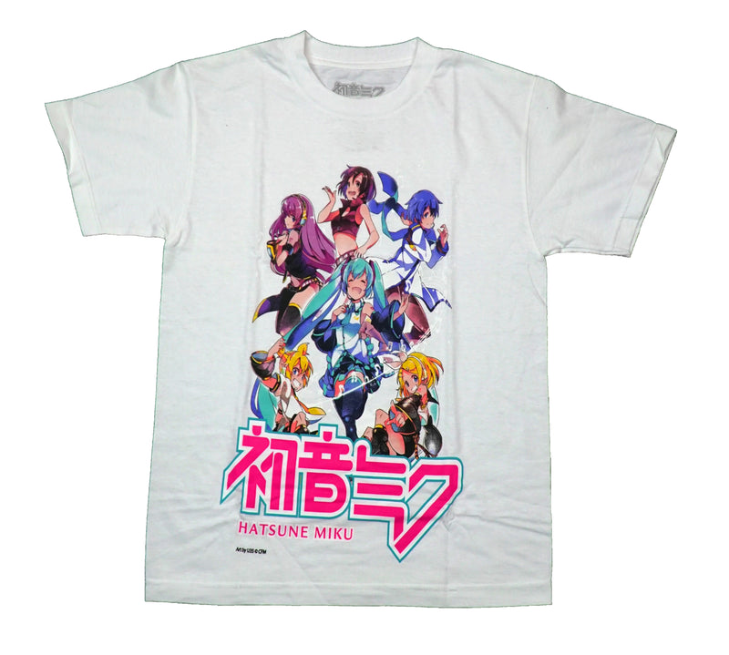 Hatsune Miku Mens T-Shirt -  Cast Floating Among Musical Notes Pink Kanji