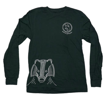 Harry Potter Mens Long Sleeve T-Shirt -Hufflepuff Lapel White Outline Mascot