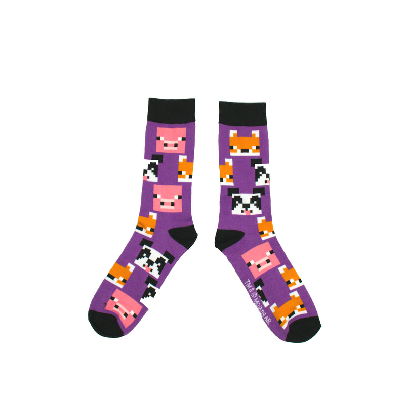 Minecraft Animal Face Blocks Purple Men's crew sock