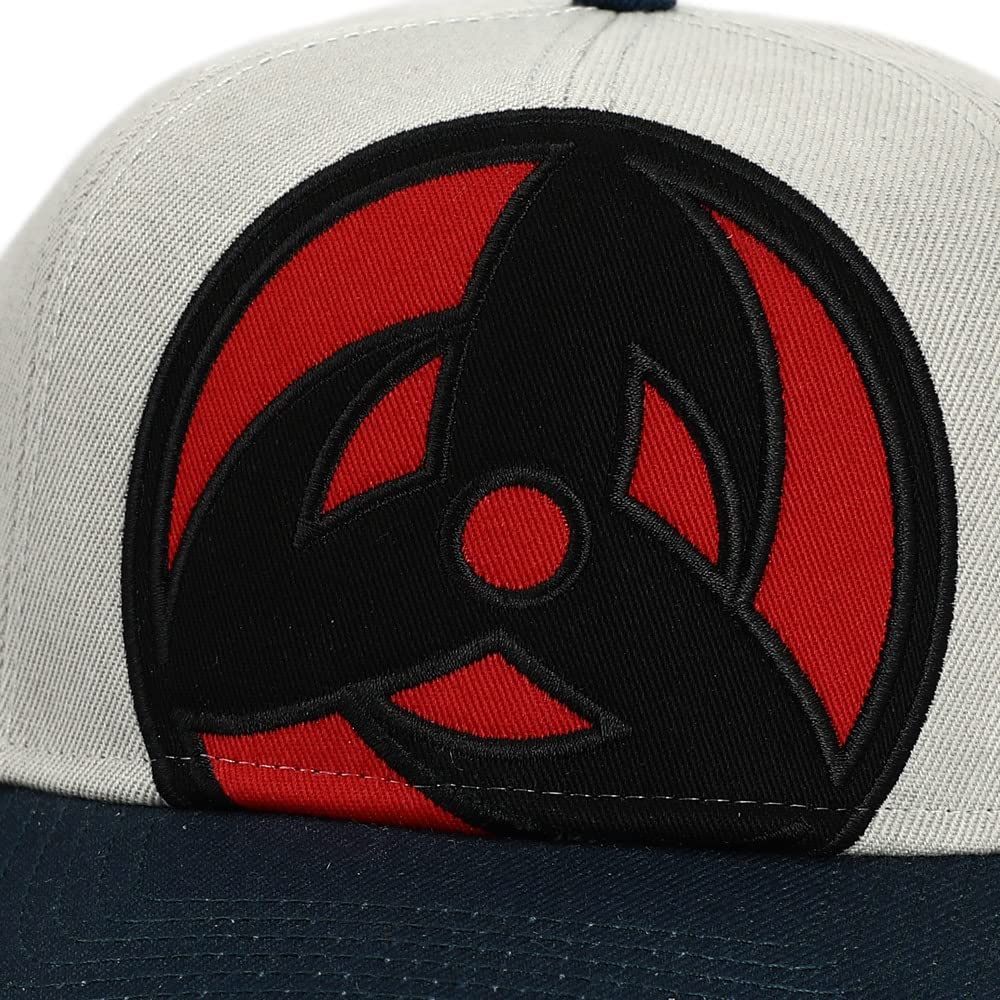 Bioworld, Naruto Anime Kakashi Sharingan Character Billboard Logo Embroidered Snapback Hat for Men White