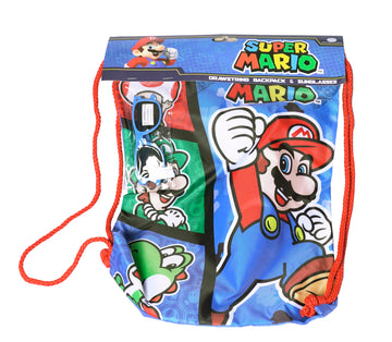 Nintendo Super Mario Brothers Drawstring Backpack With Blue Sunglasses