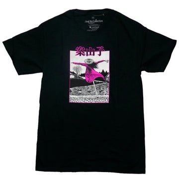 Junji-Ito Mens T-Shirt - Girl Scarecrow Over B & W Field Pink Coat Back