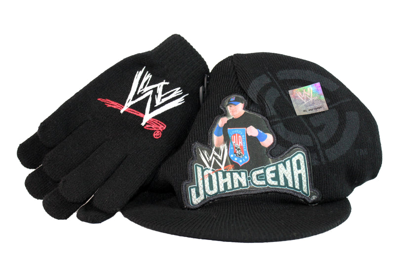 Boys Youth WWE Wrestling John Cena Billed Beanie & Knit Gloves Set