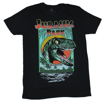 Jurassic Park Mens T-Shirt - Poster Style Logo Over Giant Dino Image