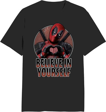 Deadpool Mens T-Shirt - Believe in Yourself Circle Heart Deadpool Image